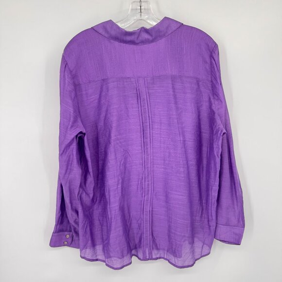 Chicos 2 Womens Purple Button-Up Long roll tab Sleeve Blouse Size large - Picture 7 of 8